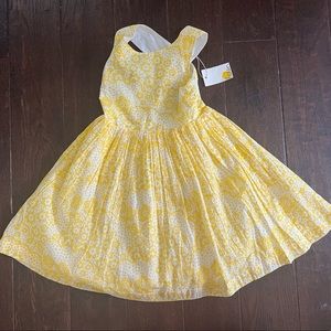 Mini Boden NWT size 5-6 yellow white cross back dress